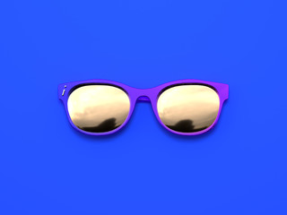 blue flat lay scene abstract purple gradient gold metallic object 3d rendering sunglasses