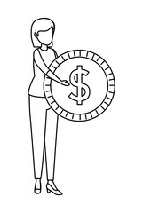 young woman lifting coin money dollar