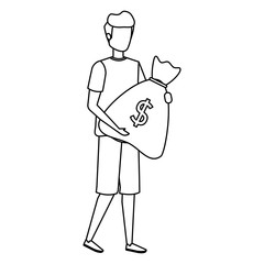 young man lifting money bag