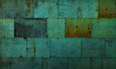 Kupferplatten mit Patina Grünspan