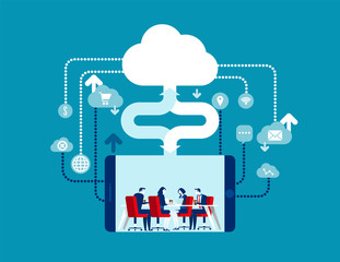 Cloud Computing. Concept business vector illustration, Contact, Online marketing, Globe Communication.