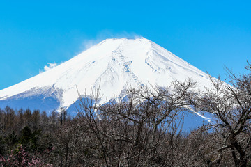 Close up the peak of mount Fuji with snow cover on the top