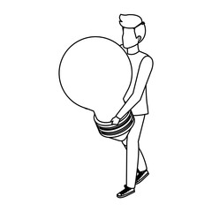 young man lifting bulb light