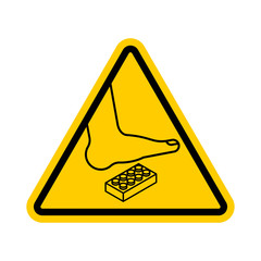 Attention Plastic construction Detail. Warning yellow road sign. Step onto the Constructor. Caution Forbidding Detail Plastic Designer.
