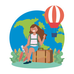 Tourist girl cartoon with bag design