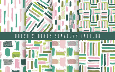 Fototapeta premium Seamless vector abstract pattern set with brush strokes. Hand-painted texture. Black brushstrokes on a white background. For printing on different subjects. Modern Vintage Style.