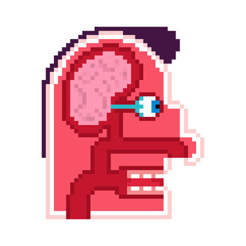 recommend clip art: Anatomy Head pixel art. cartoon Internal scheme 8 bit. Brain and eye. Taste buds. Skull cut