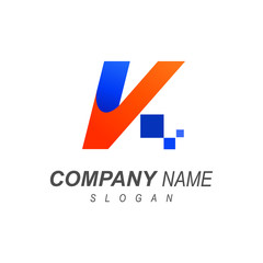 logo letter k, technology logo with full pixel display + technology icon + letter v and pixel