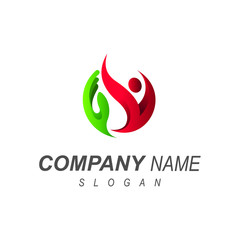 human logo , community logo or social gathering + fitness icon , fire icon, charity symbol