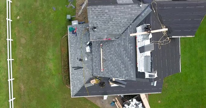 Aerial roofing installation video with drone