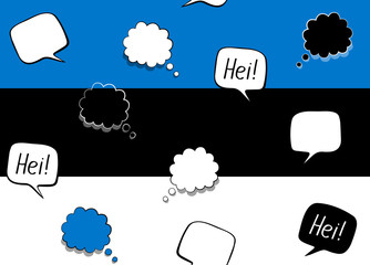Seamless background with flag of Estonia and speech bubbles with greeting in Estonian. Vector illustration