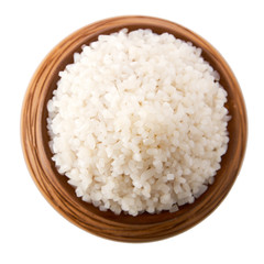 The round shape pot full of cooked rice isolated on white