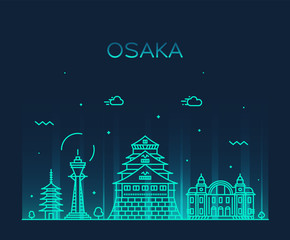 Obraz premium Osaka skyline Japan trendy city vector linear