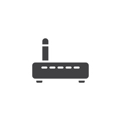Obraz premium Wifi router with antenna vector icon. filled flat sign for mobile concept and web design. Wireless internet modem glyph icon. Symbol, logo illustration. Vector graphics