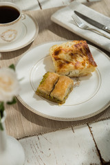  Turkish food and desserts served to guest on bayram or ramadan festival baklava and borek 