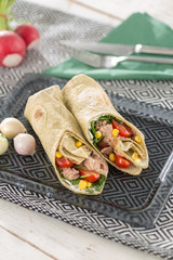 gourmet tortilla chicken wrap vegetables roll