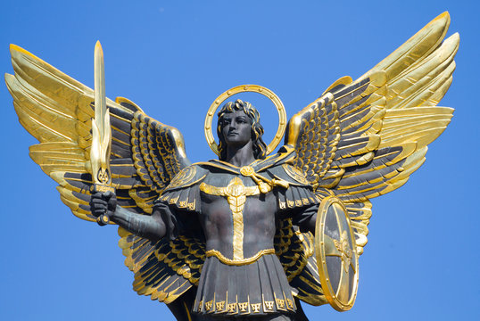 Golden statue of Archangel Michael at Independence Square in Kiev