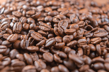 Coffee beans close up. Coffee production industry concept