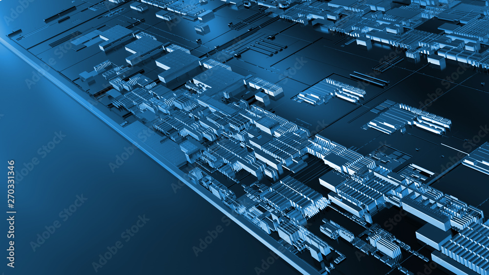 Poster Printed circuit board futuristic server/Abstract image print circuit board, futuristic server code processing