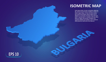 Isometric map of the BULGARIA. Stylized flat map of the country on blue background. Modern isometric 3d location map with place for text or description. 3D concept for infographic. EPS 10