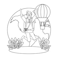 Tourist boy cartoon with bag design