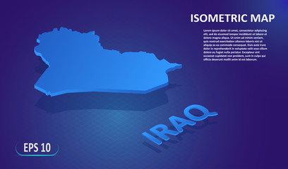 Isometric map of the IRAQ. Stylized flat map of the country on blue background. Modern isometric 3d location map with place for text or description. 3D concept for infographic. EPS 10