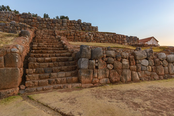 Stone walls of Chinchero archaeological site, Peru