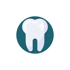 Clean tooth flat icon. Round colorful button, Healthy tooth circular vector sign. Teeth shine flat style design