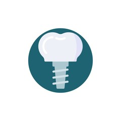 Implant tooth flat icon. Round colorful button, Dental implant circular vector sign. Flat style design