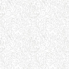 Fototapeta premium Classic floral vector seamless pattern. Hand drawn gray contours of abstract flowers and leaves on white background. Ornate template for design, textile, wallpaper, clothing, ceramics.