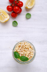 Fresh sprouts of bean seeds.