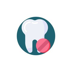 Toothache painkiller tablet flat icon. Round colorful button, Tooth and pill circular vector sign. Flat style design