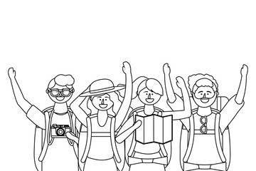 Tourist boys and girls with bags design