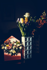 The colorful flowers.