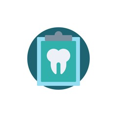 Dental card flat icon. Round colorful button, Patient medical records circular vector sign. Clipboard with human tooth Flat style design