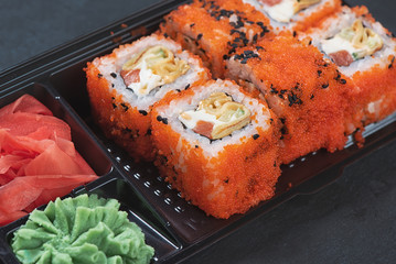 sushi rolls delivered from fast food restaurant