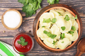 Russian pelmeni portion ready for lunch	