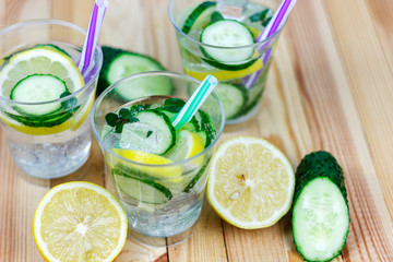 cold, refreshing cucumber water with lemon and mint. With ingredients