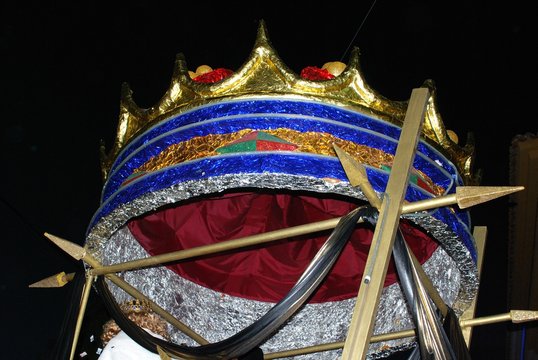 Top of Melchors float during the Three Kings Parade, La Cala de Mijas, Spain.