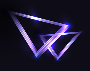 Abstract background with neon triangles and sparkles on a dark background. Vector backdrop for posters, banners and your design.