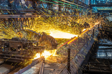 work process in metallurgical engineering at manufactory of steel plant  