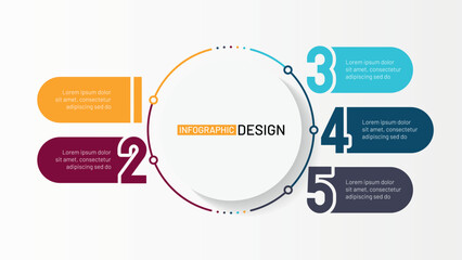  Business infographic process chart with 5 step, options. Creative concept for annual report, presentation. Vector illustration.