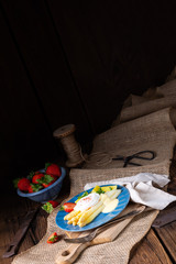 cooked asparagus with egg and potatoes