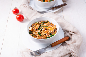Kaszotto- polish food from buckwheat  with grilled chicken
