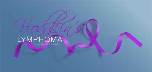 Hodgkin's Lymphoma Awareness Calligraphy Poster Design. Realistic Violet Ribbon. September is Cancer Awareness Month. Vector