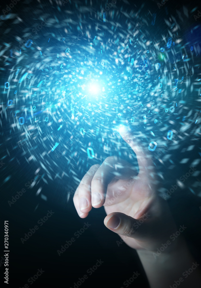 Wall mural businessman creating new futuristic energy power source 3d rendering