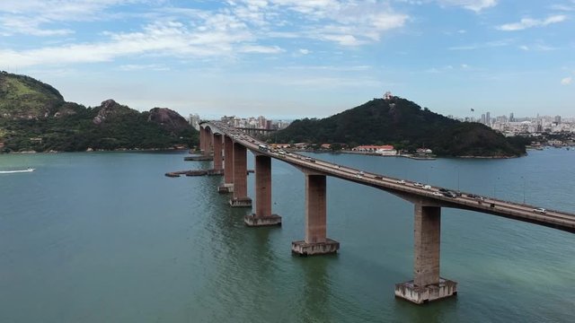 Aerial View of Third Bridge and Convent in Vitoria city in Espirito Santo, Brazil