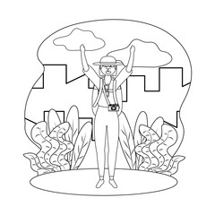 Tourist girl cartoon with bag design