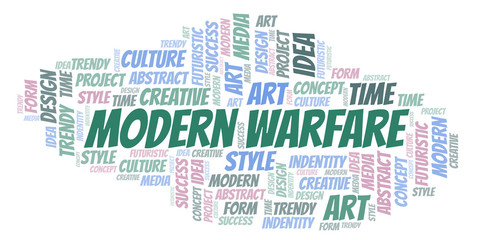 Fototapeta premium Modern Warfare word cloud. Wordcloud made with text only.