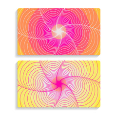 two cards background with graphic spiderweb vortex in pink yellow shades